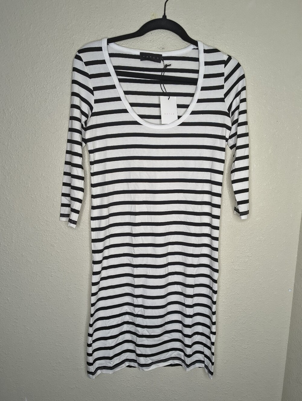 Hatch The 3/4 Body Black & White Striped Dress Size 1 (Small)